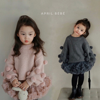 𝐀𝐩𝐫𝐢𝐥 𝐛𝐞́𝐛𝐞́ - SET TUTU  áo len váy xoè bồng tầng cho bé gái đáng yêu ấm áp mùa đông màu hồng, xám