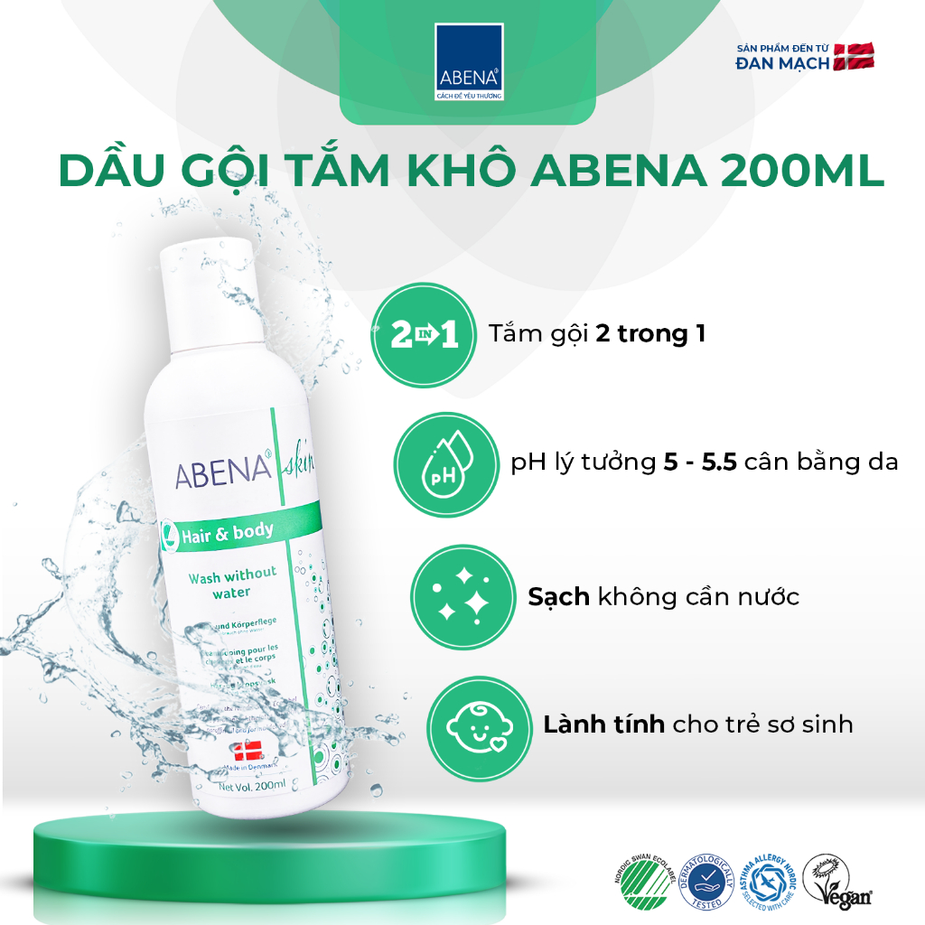 (Đã bán 29) Dầu gội tăm khô sạch nhanh, kháng khuẩn ABENA bán chạy số 1 Đan Mạch