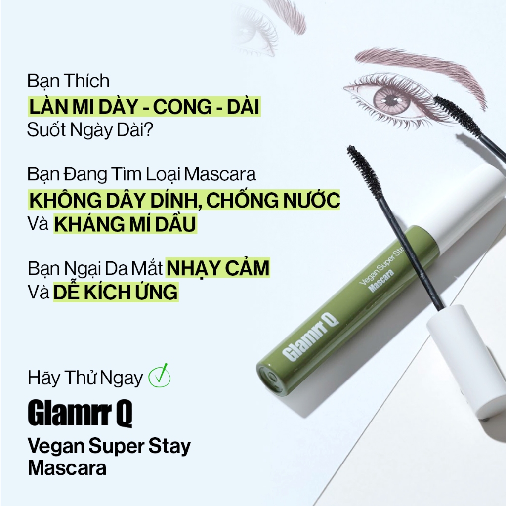 Ảnh Mascara Glamrr Q Dày Cong Chống Nước Thuần Chay VEGAN SUPER STAY MASCARA (7g) 2