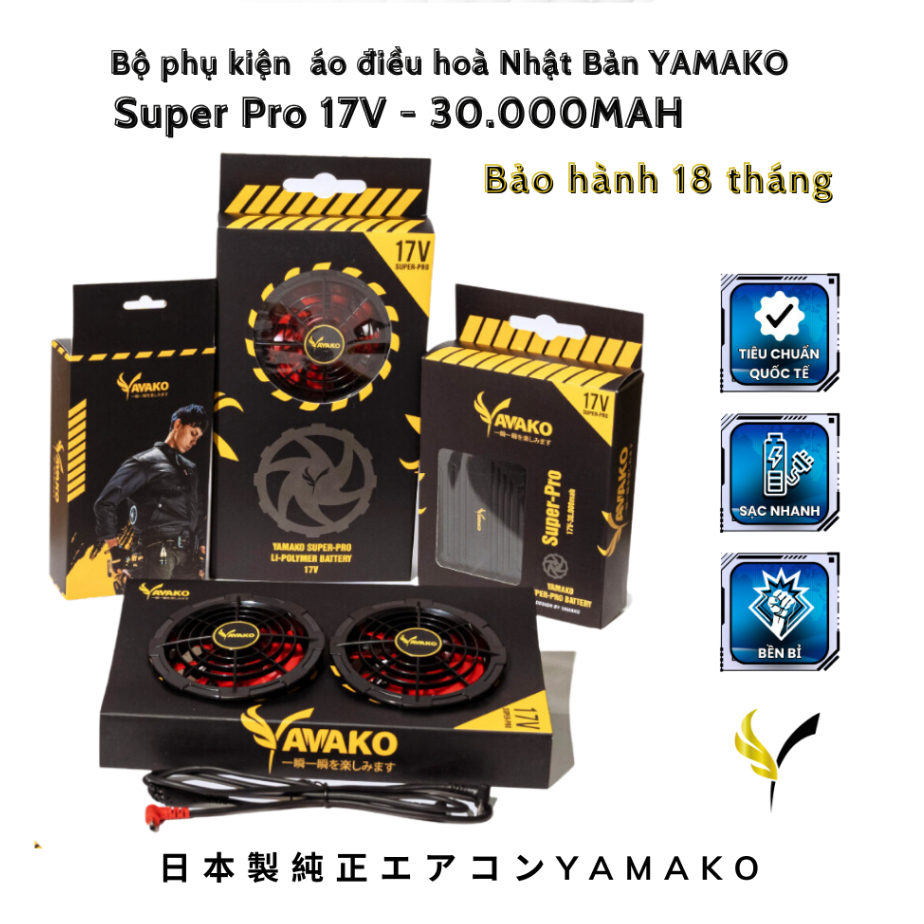 Phụ kiện áo quạt điều hoà Nhật Bản Yamako Bộ pin quạt 9 cánh ÁO ĐIỀU HOÀ  17V - 30.000MAH chống nước, chịu va đập
