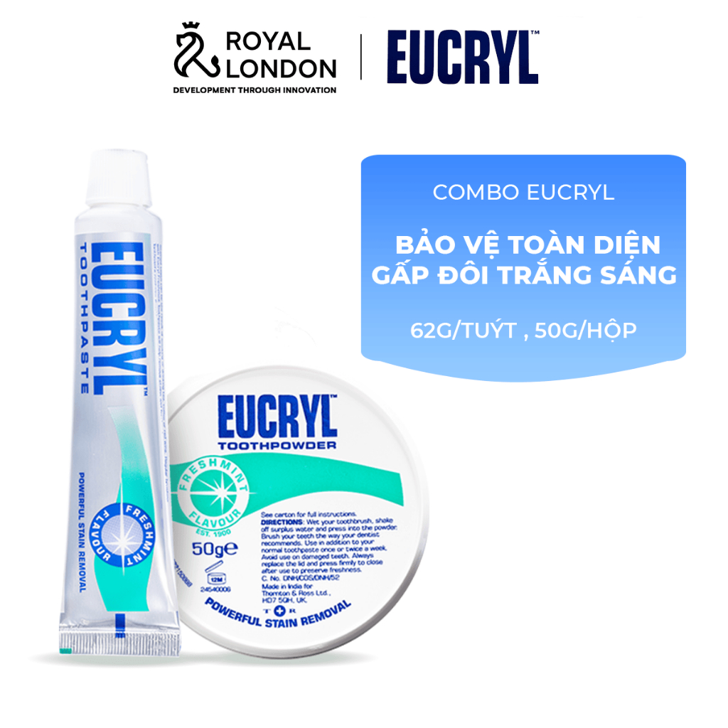 Ảnh Combo 2 Kem đánh răng Eucryl 62gx2 + 2 Bột đánh răng răng Eucryl 50gx hỗ trợ làm trắng răng 1