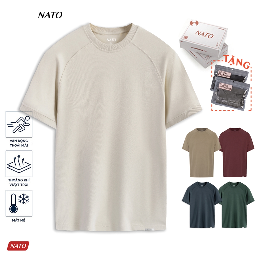 Áo Thun Nam Nato Alan Màu Trơn Tay Phối Cổ Tròn Co Giãn Tốt Vải Cotton Dày Dặn Cao Cấp 280Gsm | BigBuy360 - bigbuy360.vn