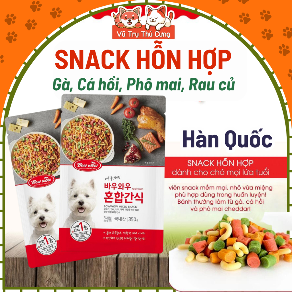 Bánh Thưởng Cho Chó Hỗn Hợp Phô mai, Cá hồi, Rau củ Bowwow Hàn Quốc