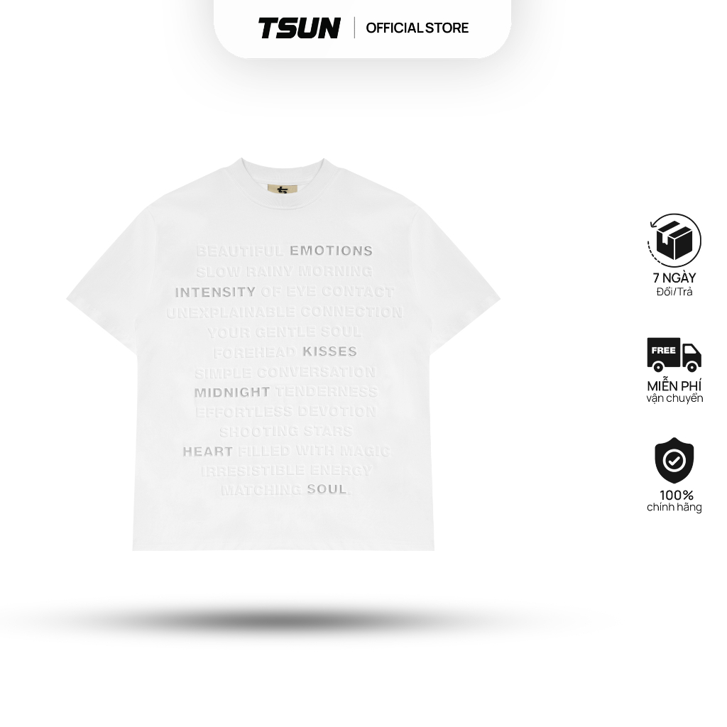Ảnh Áo Thun Cảm Xúc In Nổi, Phản Quang Màu Trắng - Brand TSUN Chính Hãng - Emotions Tee White - Oversize 1