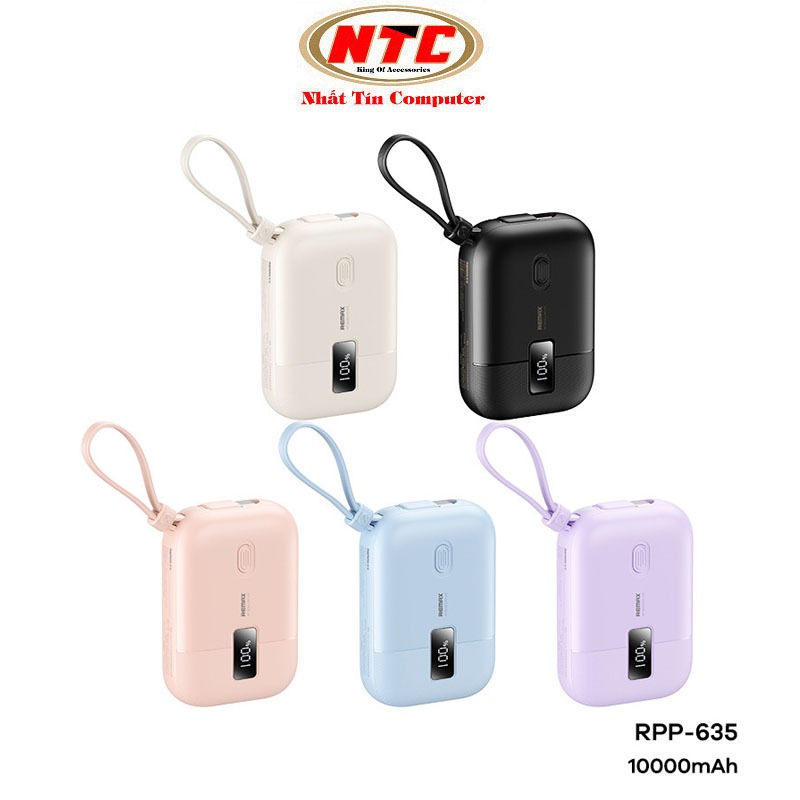 Pin dự phòng mini Remax RPP-635 sạc nhanh 10000mAh tích hợp 2 cáp QC 22 ...