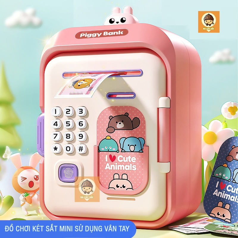Đồ chơi két sắt mini đựng tiền tiết kiệm kèm mật khẩu quét vân tay cho bé có nhạc