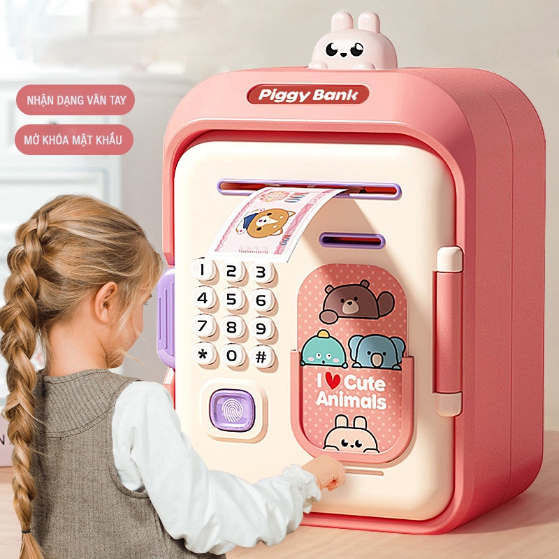Đồ chơi két sắt mini đựng tiền tiết kiệm kèm mật khẩu quét vân tay cho bé có nhạc