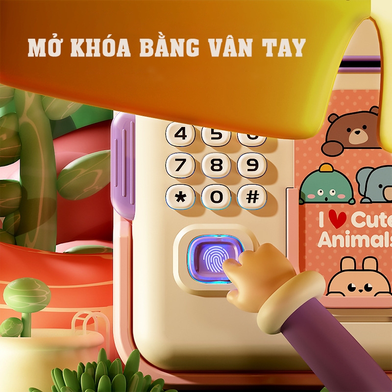 Đồ chơi két sắt mini đựng tiền tiết kiệm kèm mật khẩu quét vân tay cho bé có nhạc