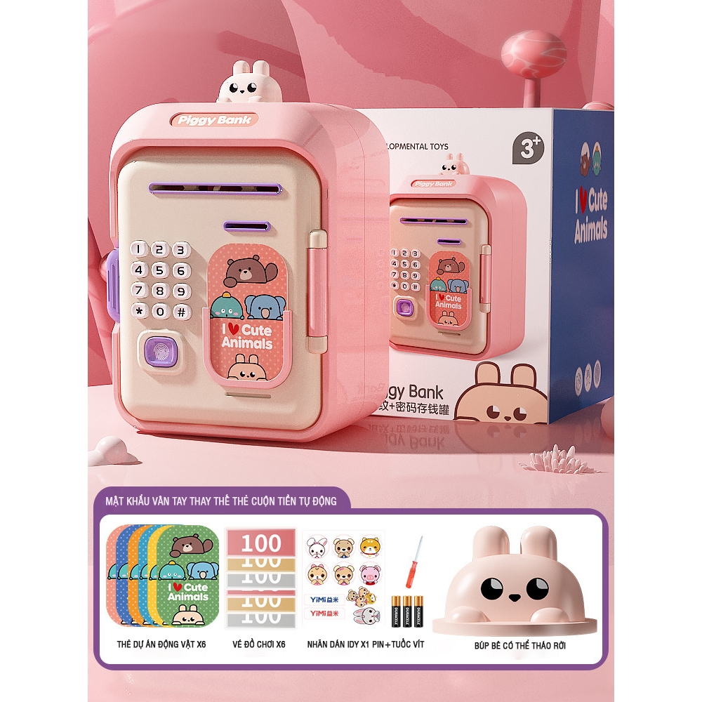 Đồ chơi két sắt mini đựng tiền tiết kiệm kèm mật khẩu quét vân tay cho bé có nhạc