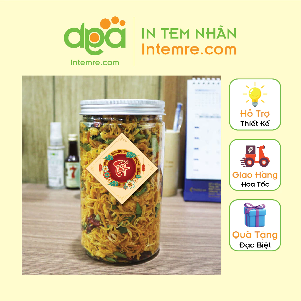 Sẳn 38 Tem Decan Giấy Intemre.com - Tết - Màu Vàng - Kích Thước: 5x5cm