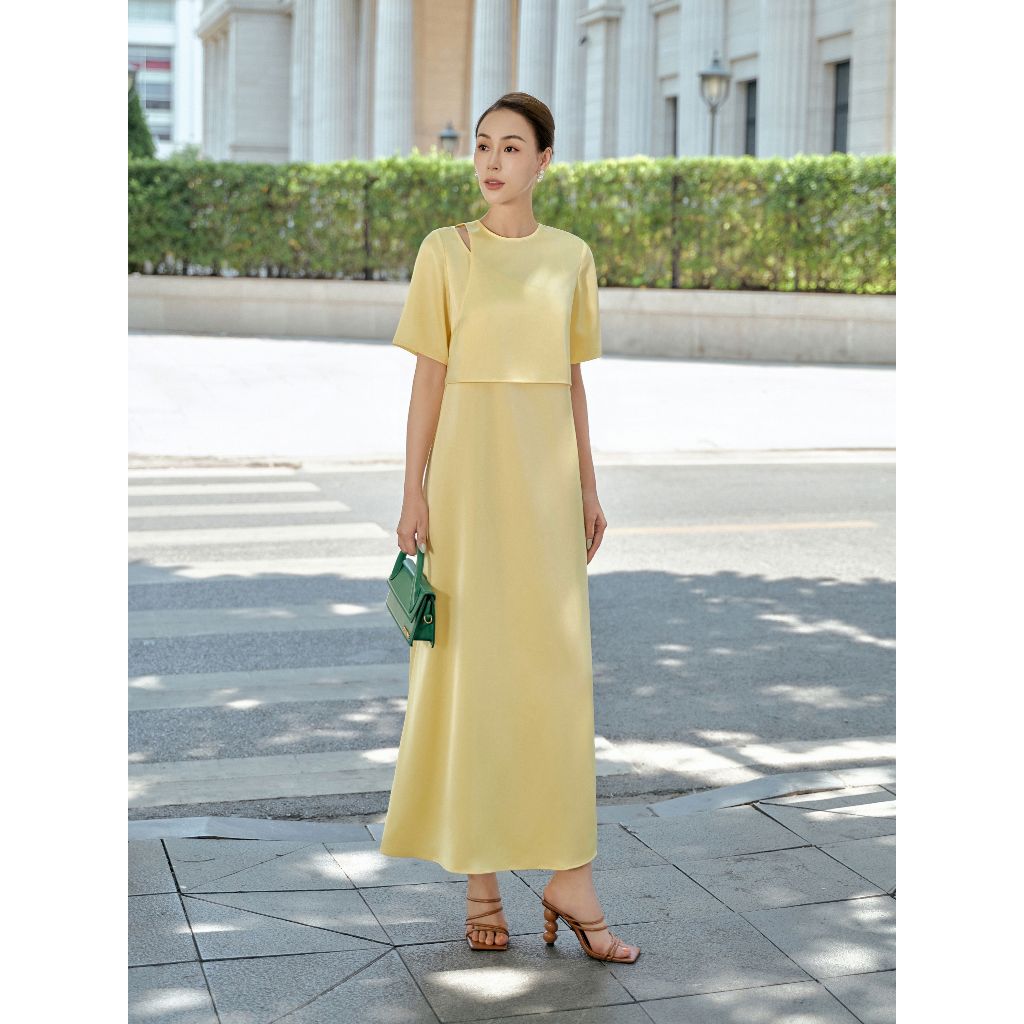 Đầm lụa dài cách điệu vai Mauve Layer dress