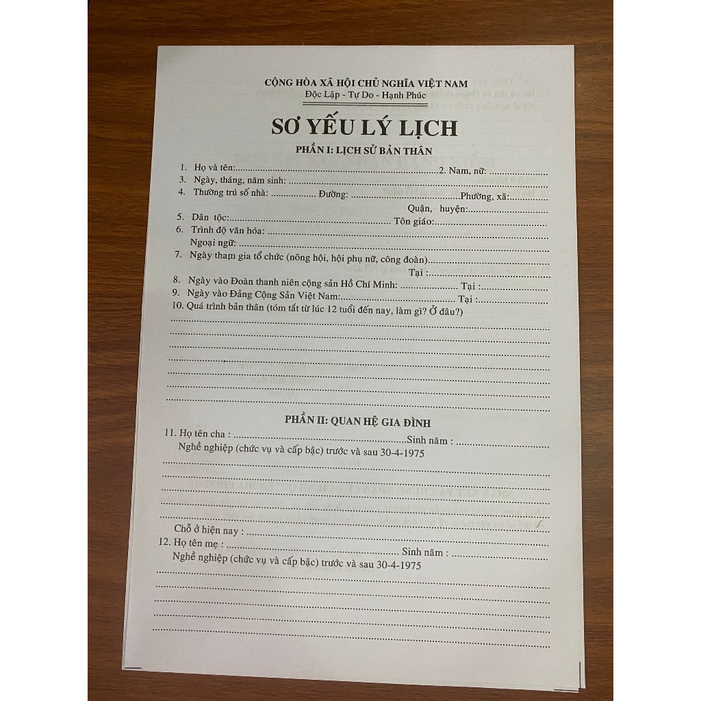 ĐƠN MẪU SƠ YẾU LÝ LỊCH-5 TỜ | Shopee Việt Nam