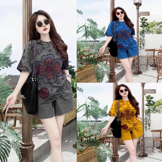 Set đồ bộ nữ mặc nhà rẻ đẹp mùa hè bộ đùi thể thao nữ bộ quần áo đùi nữ 40-75KG bigsize chất thun coton in hoa mai