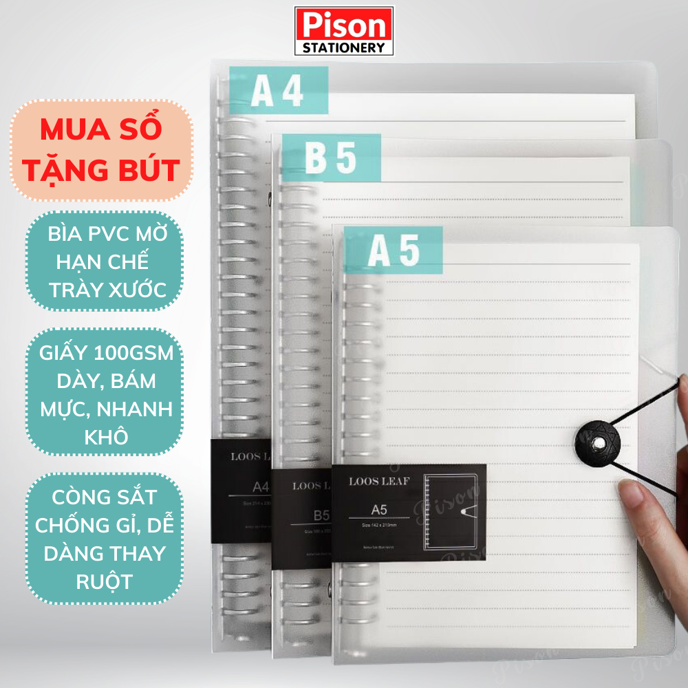 Sổ còng Pison A4 A5 B5 binder còng sắt 8 còng làm sổ tay, sổ ghi chép ...