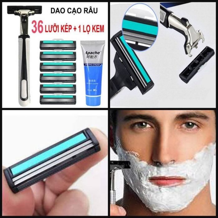 Set dao cạo râu và 36 lưỡi dao kép chính hiệu Luxury, tặng kèm tuýp kem ...