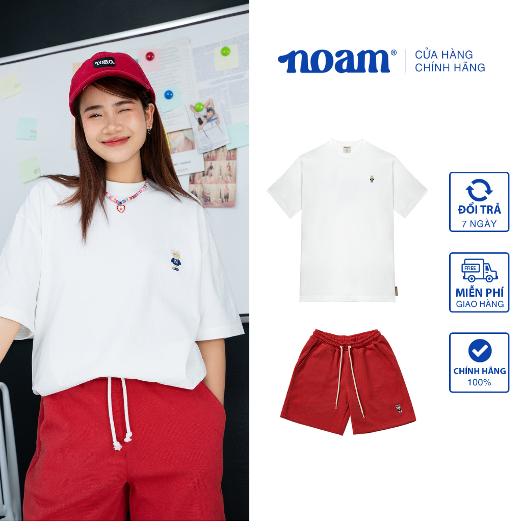 Set đồ Unisex Form rộng Áo thun NOAM Teeny 100% Cotton và Quần short Original Fox – Đỏ/ Trắng spe