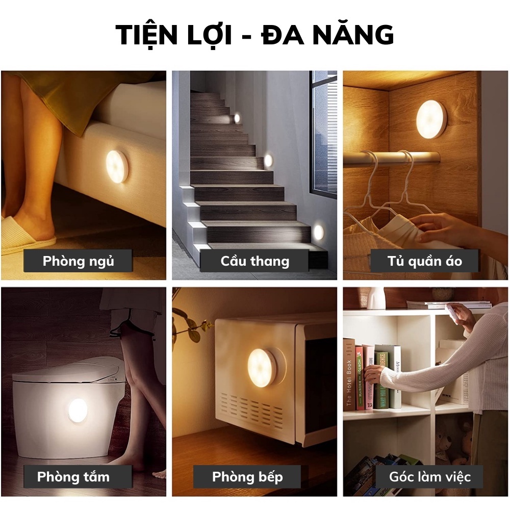 Đèn cảm biến chuyển động dán tường cầu thang tủ quần áo, Đèn Led cảm ứng sạc USB tiết kiệm điện