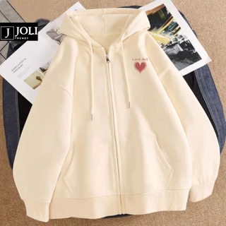 Áo Hoodie Zip, Áo Khoác Nam Nữ Unisex By JOLI Mã Love Art Chất Nỉ Bông Form Rộng Mũ 2 Lớp J Joli Trendy