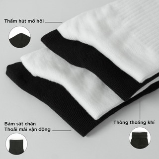 Set tất nam cổ cao, trung chất cotton vớ dài nữ trơn basic khử mùi thoáng khí phong cách đơn giản