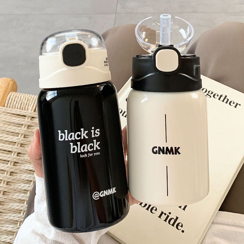 Bình Nước Giữ Nhiệt 450ml Bằng Thép Không Gỉ Thiết Kế Dễ Thương Kèm Ống Hút Tiện Dụng Cho Học Sinh