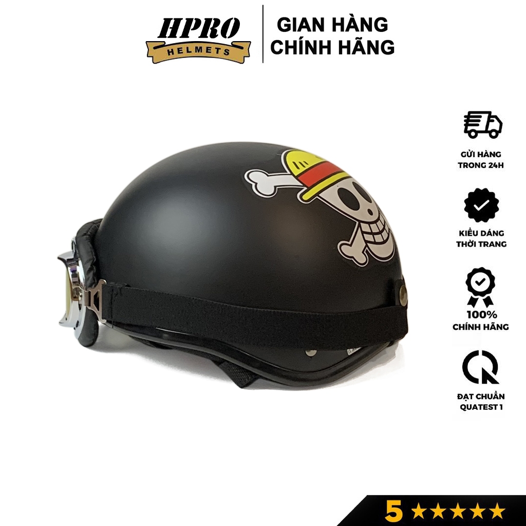 Ảnh Mũ bảo hiểm nửa đầu Sundy Helmet, họa tiết One Piece , cá tính, an toàn, kèm kính phi công, uv, freesize(55-59cm) 4