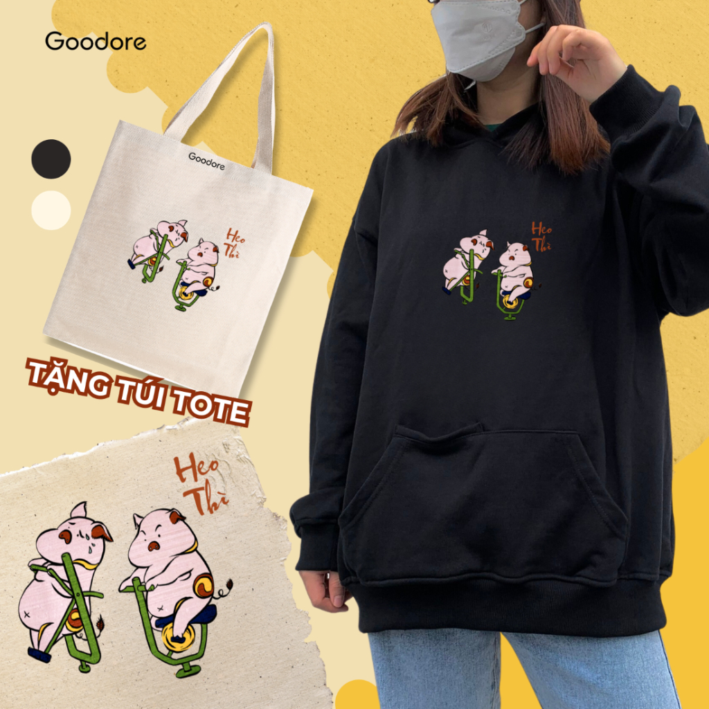 Áo Hoodie local brand Goodore BST Đông Hồ Street mẫu Heo Thì chất nỉ chân cua năng động mùa thu đông