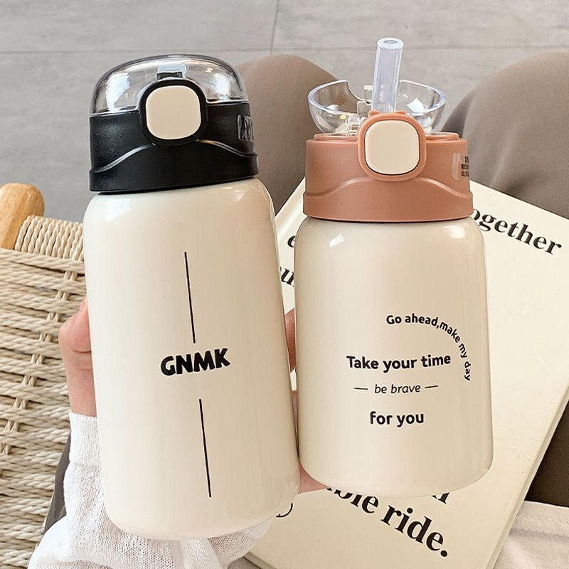 Bình Nước Giữ Nhiệt 450ml Bằng Thép Không Gỉ Thiết Kế Dễ Thương Kèm Ống Hút Tiện Dụng Cho Học Sinh