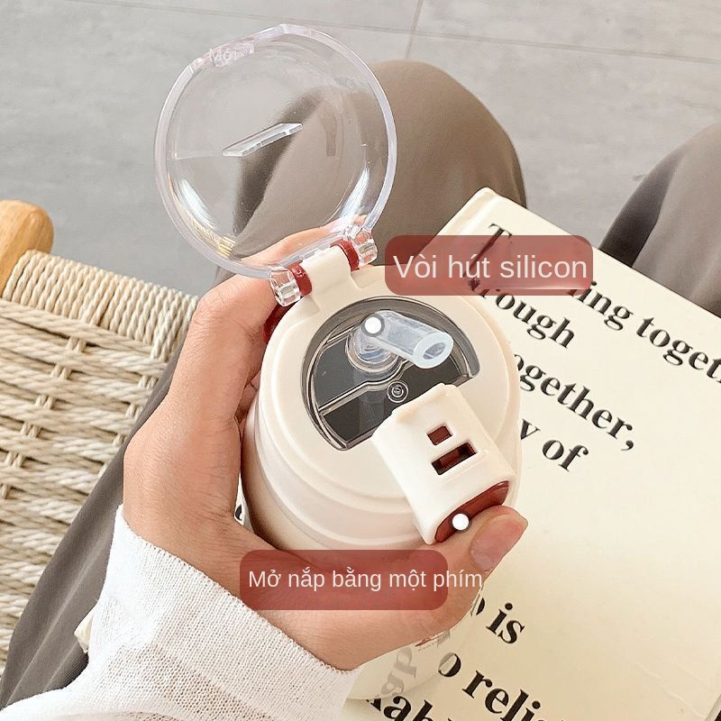 Bình Nước Giữ Nhiệt 450ml Bằng Thép Không Gỉ Thiết Kế Dễ Thương Kèm Ống Hút Tiện Dụng Cho Học Sinh