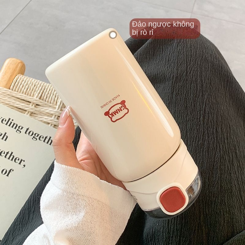 Bình Nước Giữ Nhiệt 450ml Bằng Thép Không Gỉ Thiết Kế Dễ Thương Kèm Ống Hút Tiện Dụng Cho Học Sinh