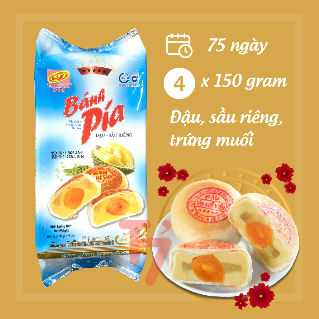 Bánh Pía Tân Huê Viên 5 Sao Sầu Riêng Trứng Muối Túi 4 Cái 600g