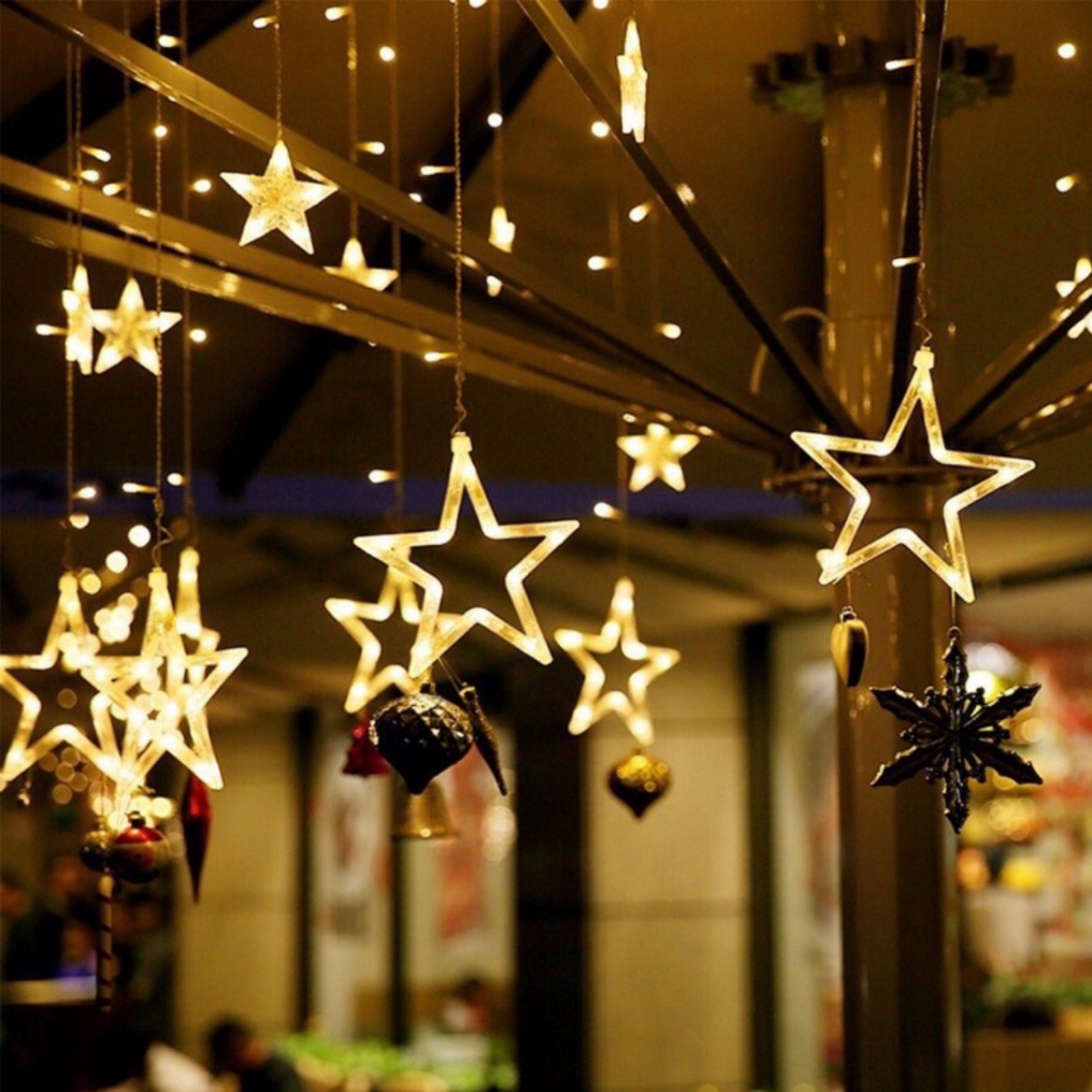 Đèn LED rèm ngôi sao trang trí 6 sao lớn, 6 sao nhỏ Trang trí Noel - Lễ - Tết