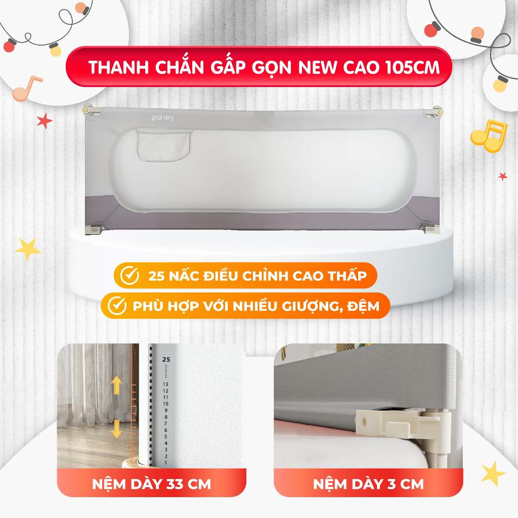 [HOẢ TỐC] Thanh Chắn Giường Pakey Gấp Gọn NEW, Thanh Chặn Cửa Cho Bé An Toàn Mẫu Cao Cấp Mới Nhất