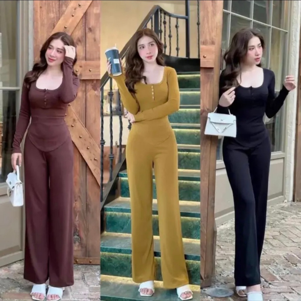 Set Đồ Bộ Nữ Mặc Nhà Bigsize Áo Cổ Tròn Vạt Xéo Quần Ống Rộng Thun Gân Tăm Lạnh ESHOP Đồ Bộ Mặc Nhà Sang Chảnh Đẹp TL68