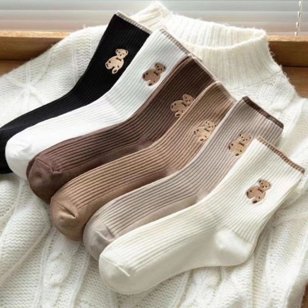 Tất nữ nam cổ cao cute phong cách Vintage hàn quốc cotton dài họa tiết gấu chống hôi chân LANIXA T12