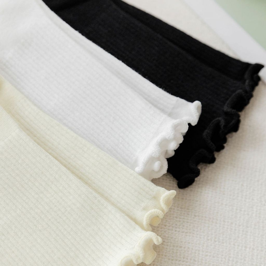 Tất vớ nữ cổ cao trắng vải cotton thời trang kết hợp viền gợn sóng tiểu thư trẻ trung LANIXA T23