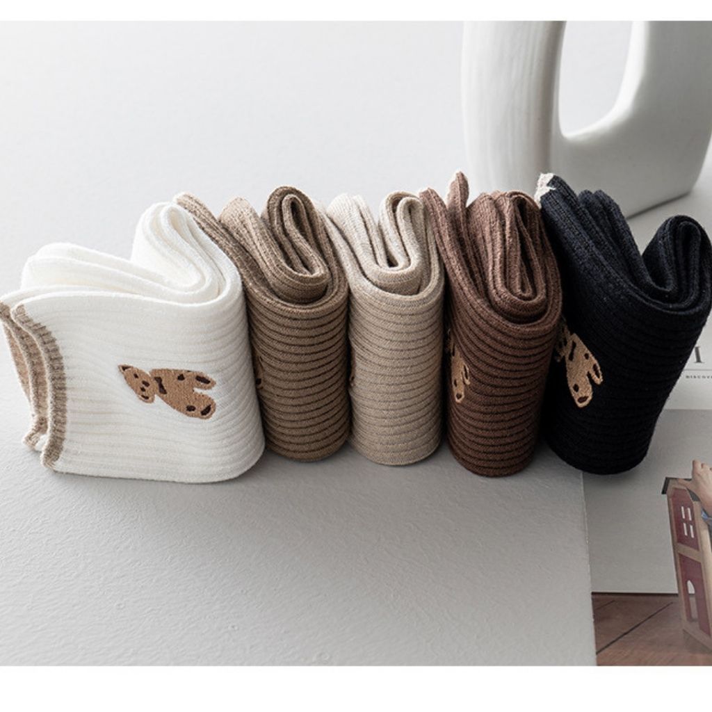Tất nữ nam cổ cao cute phong cách Vintage hàn quốc cotton dài họa tiết gấu chống hôi chân LANIXA T12