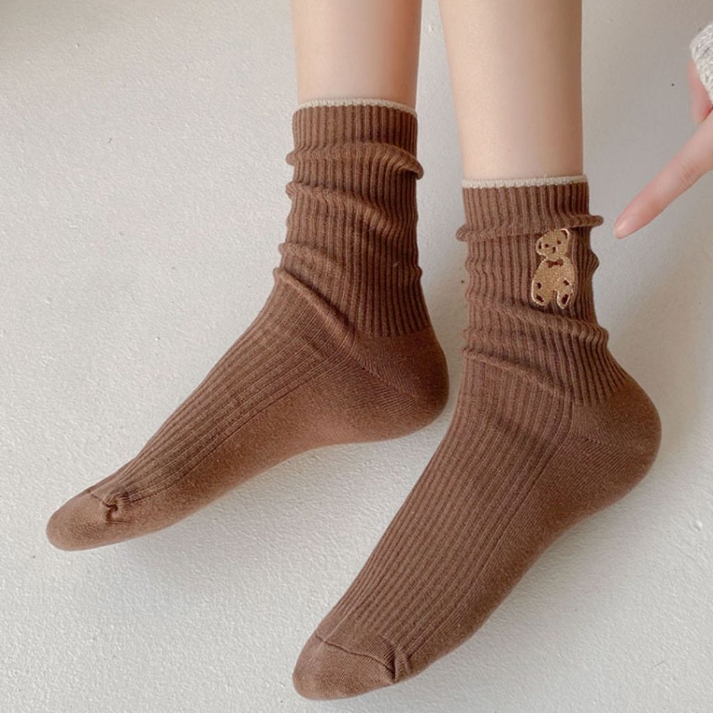 Tất nữ nam cổ cao cute phong cách Vintage hàn quốc cotton dài họa tiết gấu chống hôi chân LANIXA T12