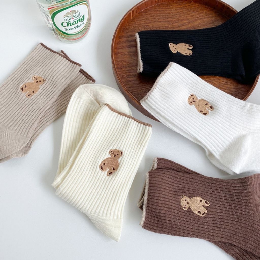 Tất nữ nam cổ cao cute phong cách Vintage hàn quốc cotton dài họa tiết gấu chống hôi chân LANIXA T12