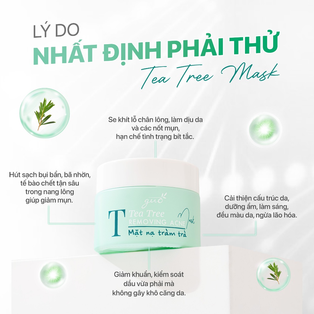 Ảnh Mặt nạ đất sét tràm trà cải thiện mụn, sạch sâu, se khít lỗ chân lông dành cho mẹ bầu - GUO Tea Tree Mask 50g 2