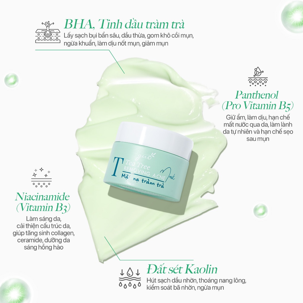 Ảnh Mặt nạ đất sét tràm trà cải thiện mụn, sạch sâu, se khít lỗ chân lông dành cho mẹ bầu - GUO Tea Tree Mask 50g 3