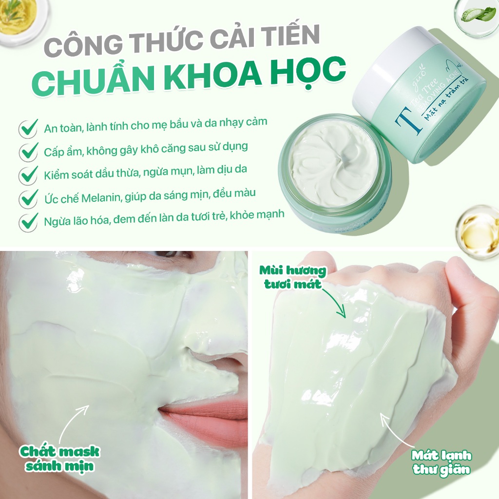 Ảnh Mặt nạ đất sét tràm trà cải thiện mụn, sạch sâu, se khít lỗ chân lông dành cho mẹ bầu - GUO Tea Tree Mask 50g 4