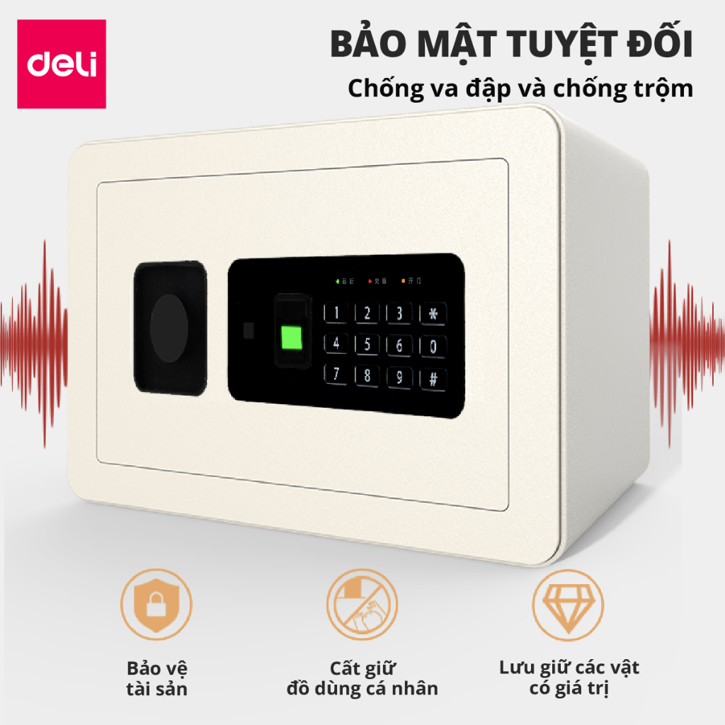 Két Sắt Vân Tay DELI Thiết Kế Kim Loại Carbon Két Đựng Đồ Chống Cắt Chống Cháy Két Sắt An Toàn Bảo Vệ Tài Sả