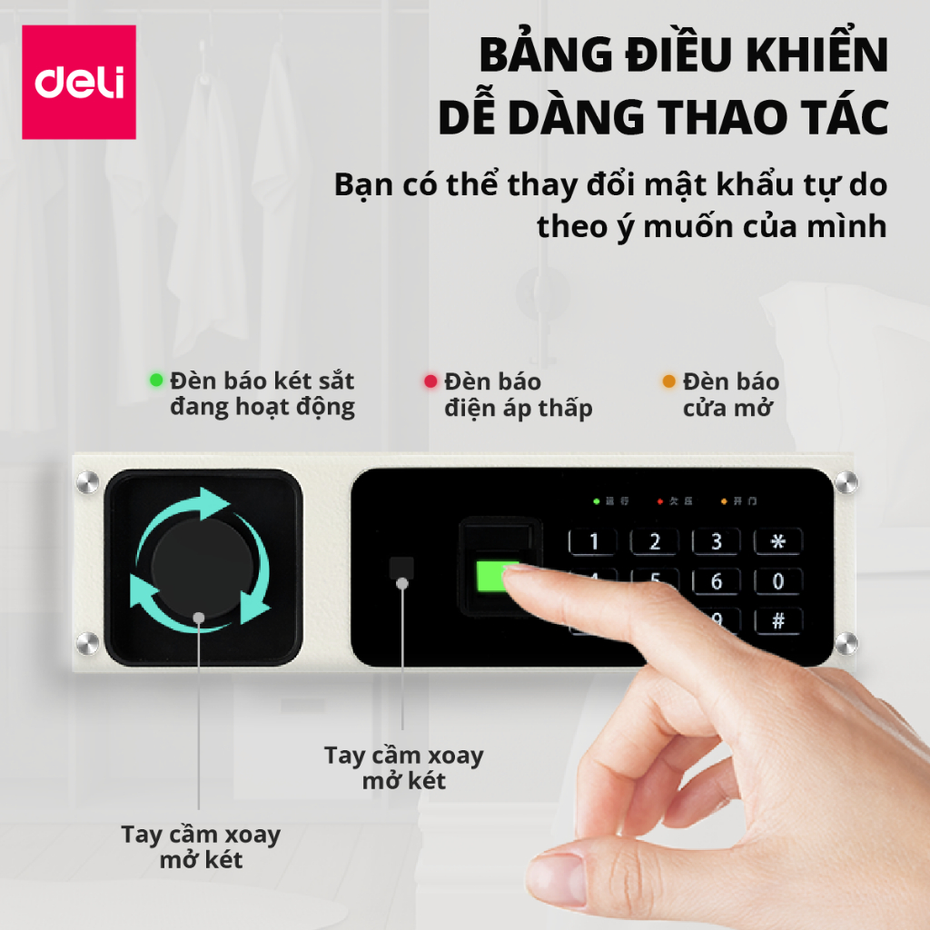 Két Sắt Vân Tay DELI Thiết Kế Kim Loại Carbon Két Đựng Đồ Chống Cắt Chống Cháy Két Sắt An Toàn Bảo Vệ Tài Sả