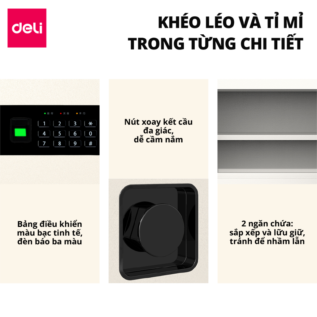 Két Sắt Vân Tay DELI Thiết Kế Kim Loại Carbon Két Đựng Đồ Chống Cắt Chống Cháy Két Sắt An Toàn Bảo Vệ Tài Sả