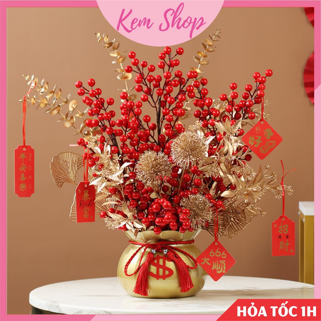 Cành lá nhũ vàng đồng trang trí lễ Tết, đám cưới, trang trí giỏ quà - Kem Shop K362