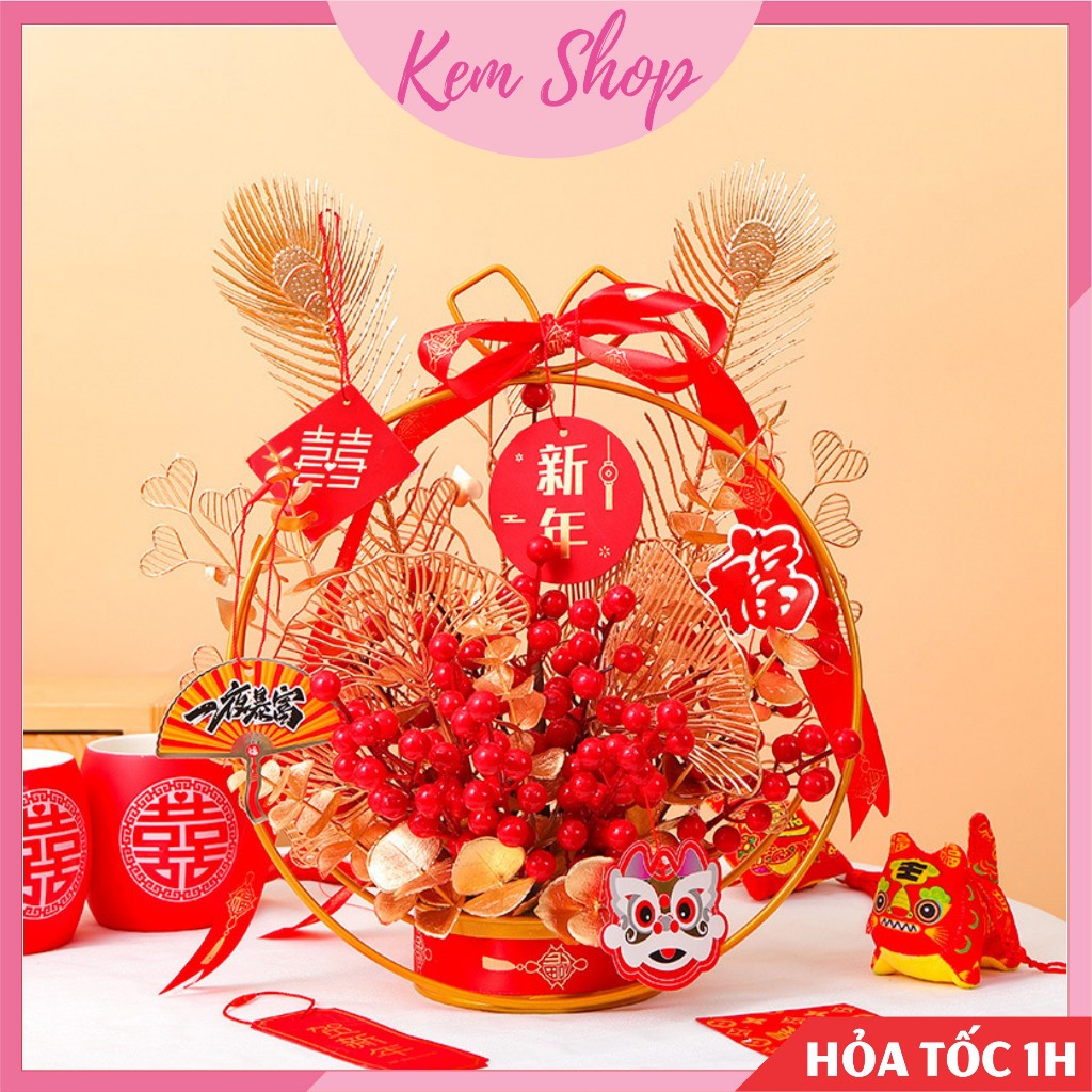 Cành lá nhũ vàng đồng trang trí lễ Tết, đám cưới, trang trí giỏ quà - Kem Shop K362