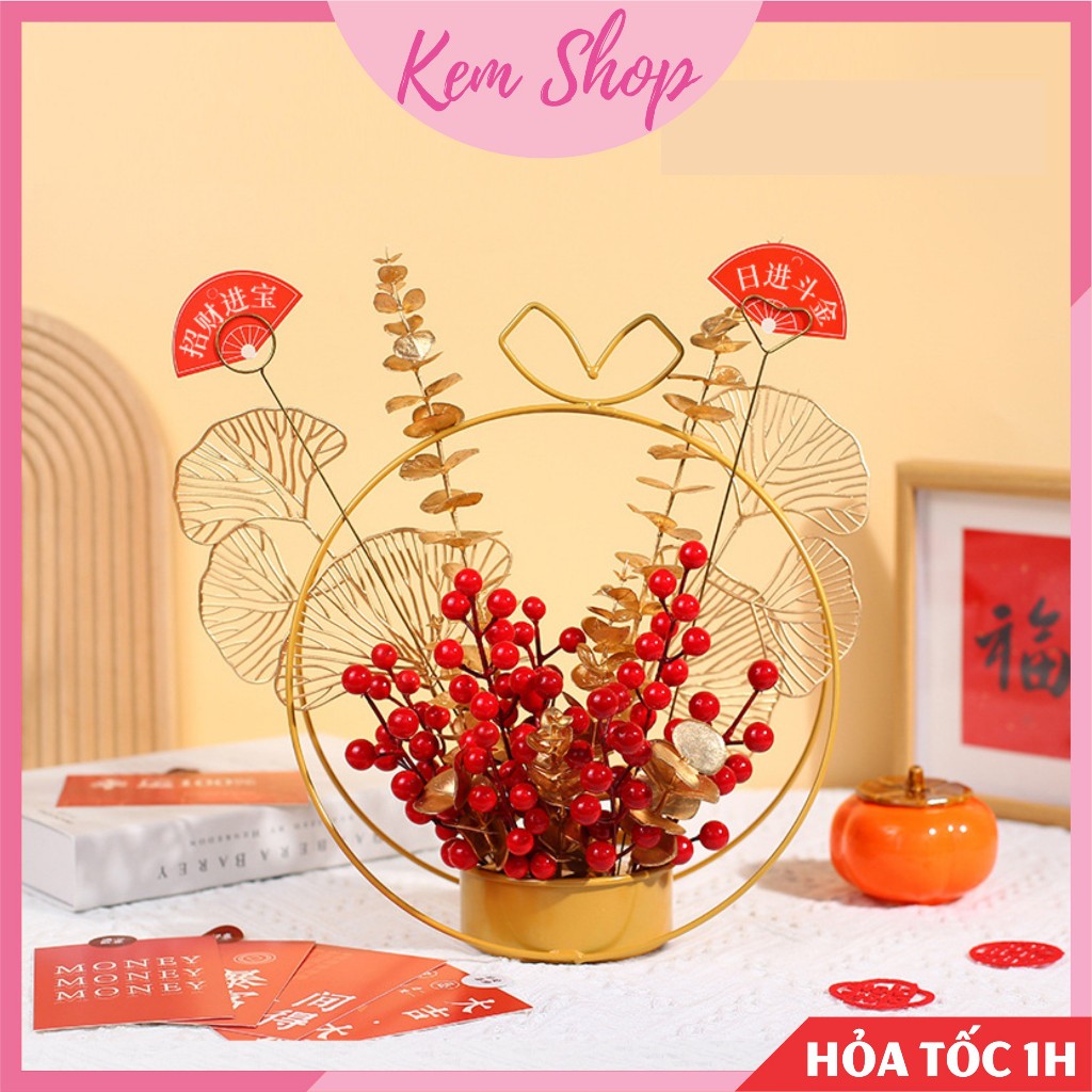 Cành lá nhũ vàng đồng trang trí lễ Tết, đám cưới, trang trí giỏ quà - Kem Shop K362