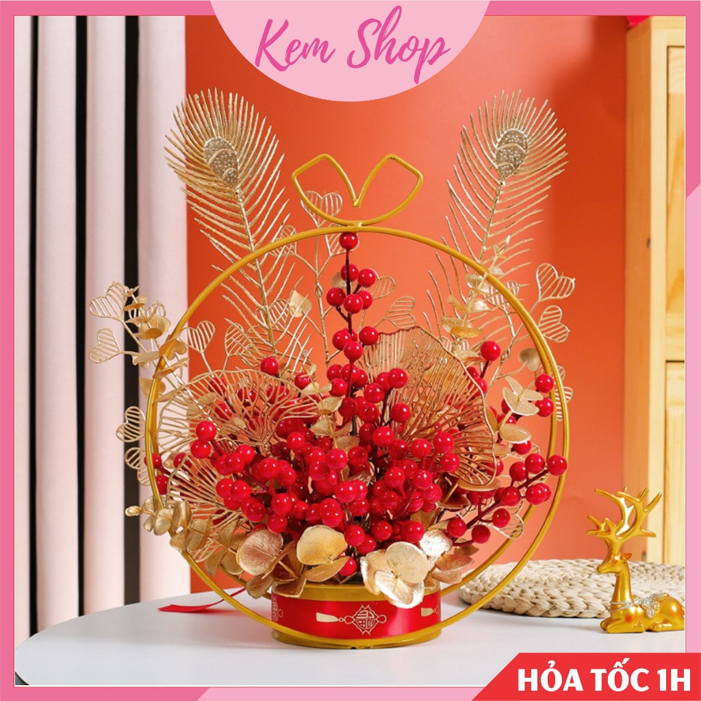 Cành lá nhũ vàng đồng trang trí lễ Tết, đám cưới, trang trí giỏ quà - Kem Shop K362