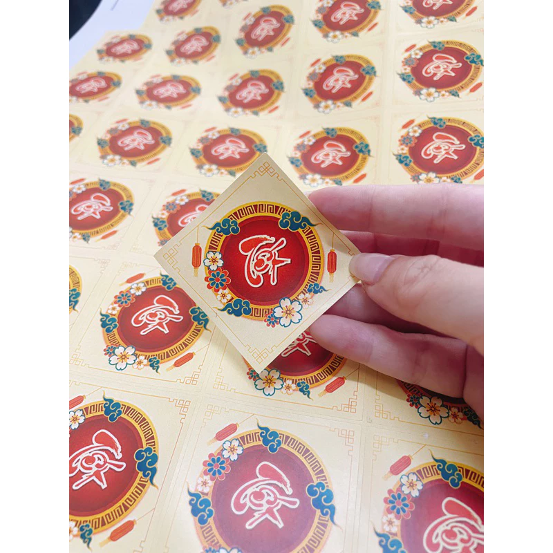 Sẳn 38 Tem Decan Giấy Intemre.com - Tết - Màu Vàng - Kích Thước: 5x5cm