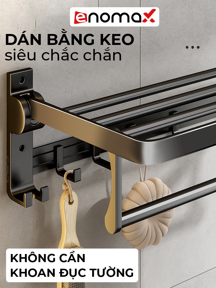 Ảnh Kệ nhà tắm Enomax treo khăn phòng tắm dán tường. Nhôm hàng không cao cấp, dày dặn, chống gỉ. Bảo Hành 10 Năm (Eno 0134) 4